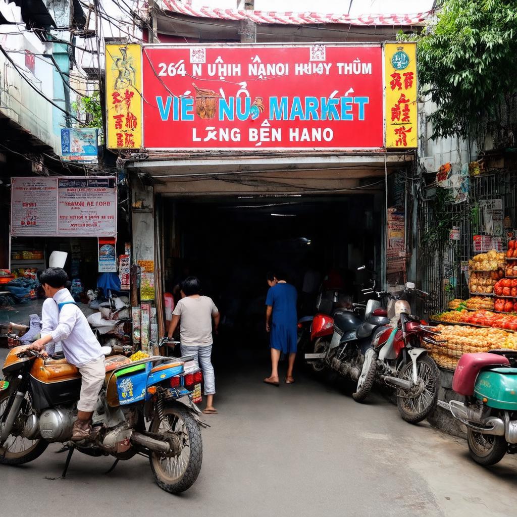 Lối vào chợ Ngọc Thụy tại ngõ 264 Long Biên, Hà Nội tấp nập người qua lại